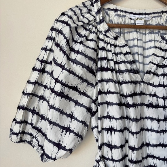 Diane Von Furstenberg Keoni Dress 4 Puff Sleeve Striped White Black - Picture 3 of 9
